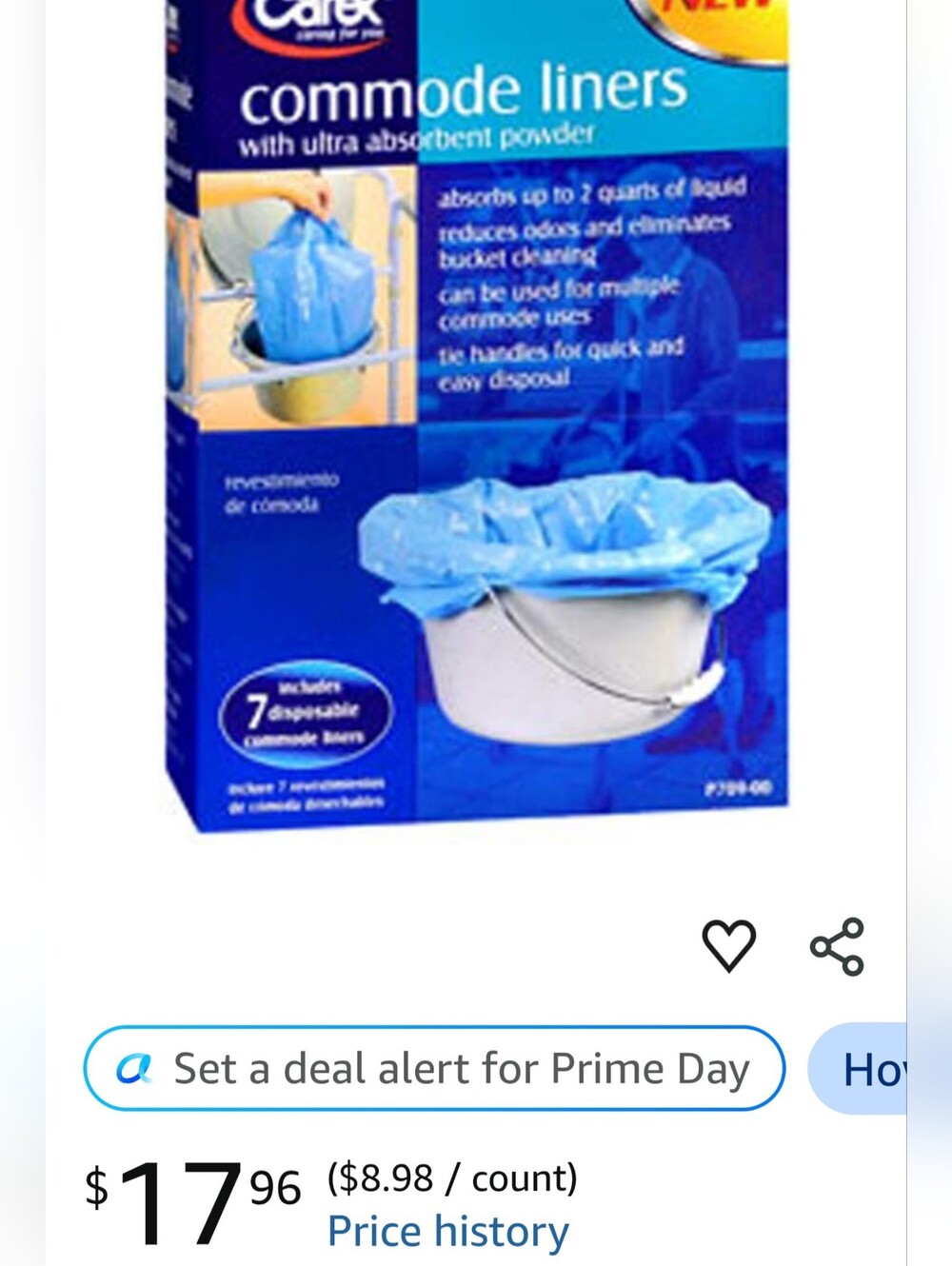 2 Boxes Carex Commode Liners - Blue Disposable Bags (7 Count)